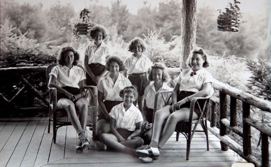 Susan Lifter (standing in the middle) with other campers from the 1940s.
